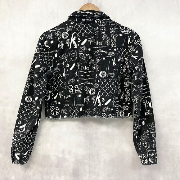 Empyre Graffiti Trucker Jacket Women Small Cropped Grunge Street Edgy Urban Twee - Picture 3 of 7